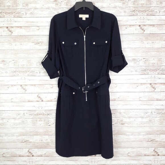 MICHAEL Michael Kors Dresses & Skirts - Michael Kors Womens Dress XL Zip Front Belted Short Sleeve Navy 197A